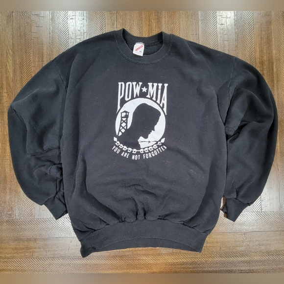 POW Jerzees Vintage Adult XL Crewneck Black and White Sweater - Picture 1 of 6